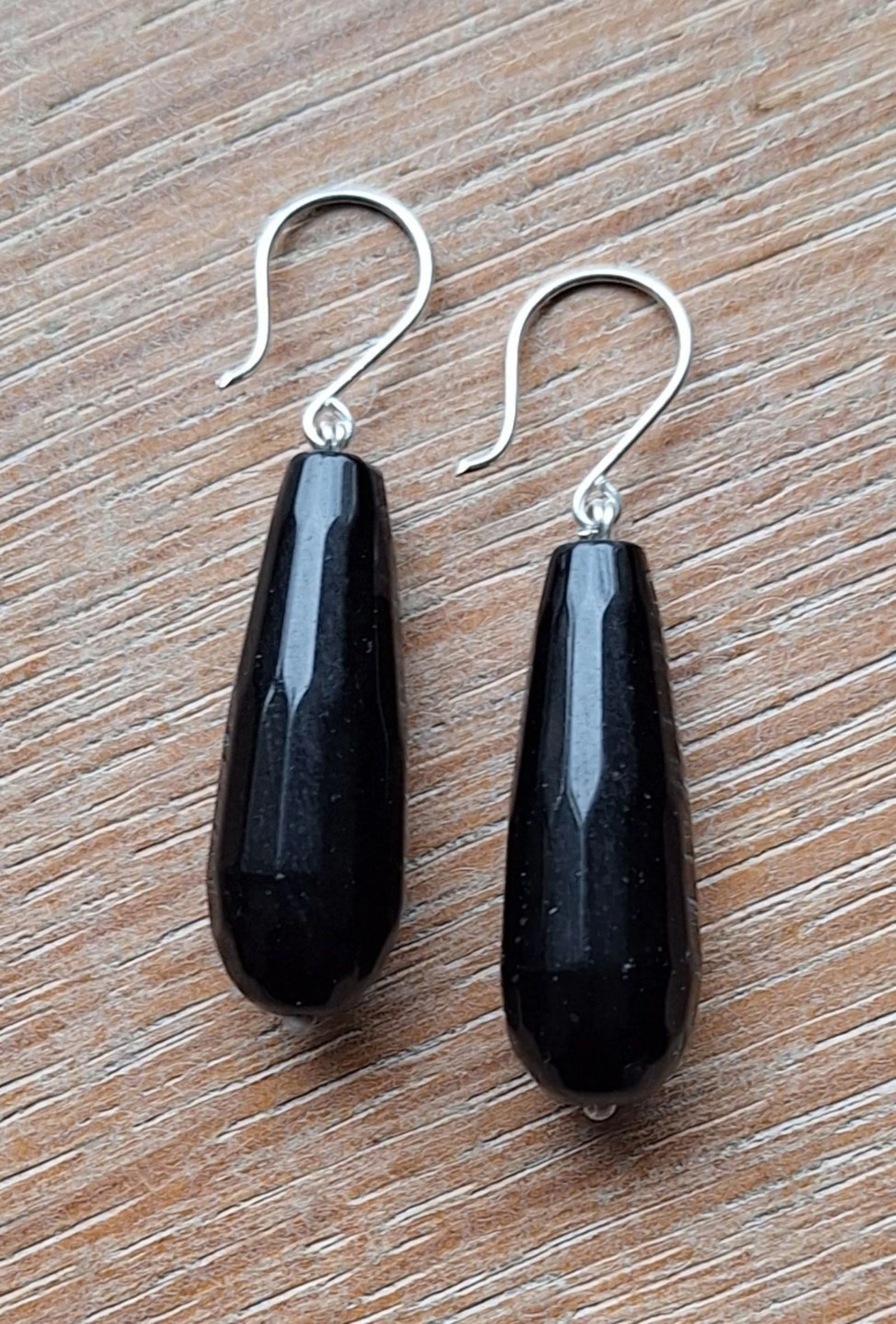 Oorbellen onyx en echt zilver